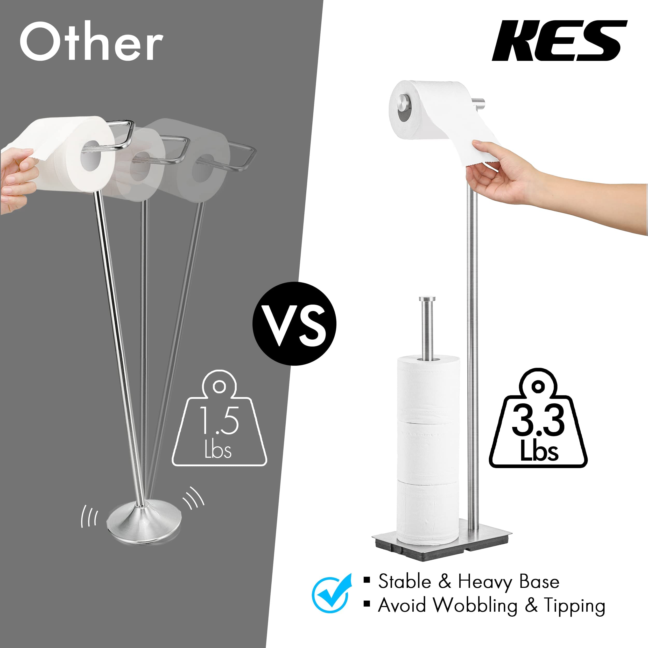 KES Freestanding Toilet Paper Holder Stand with Reserve Toilet Paper Storage for Bathroom SUS304 Stainless Steel Brushed Steel  BPH286S1B-2